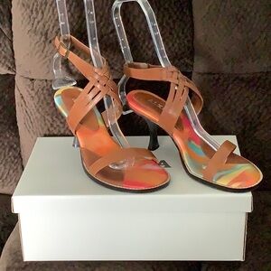 ALXIA Brown Heeled Sandals with Strappy Design, Size 7M